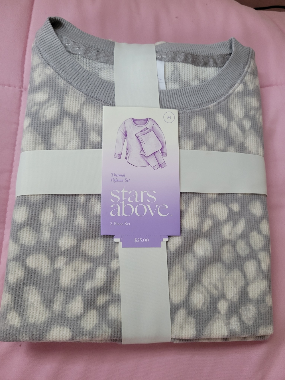 stars above Gray & Cream Thermal Pajama Two-Piece Set